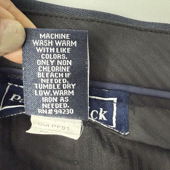 Paul Frederick Men’s 36x28 Navy Blue Pleated Dress Pants Cuffed Extended Waist - Picture 12 of 16